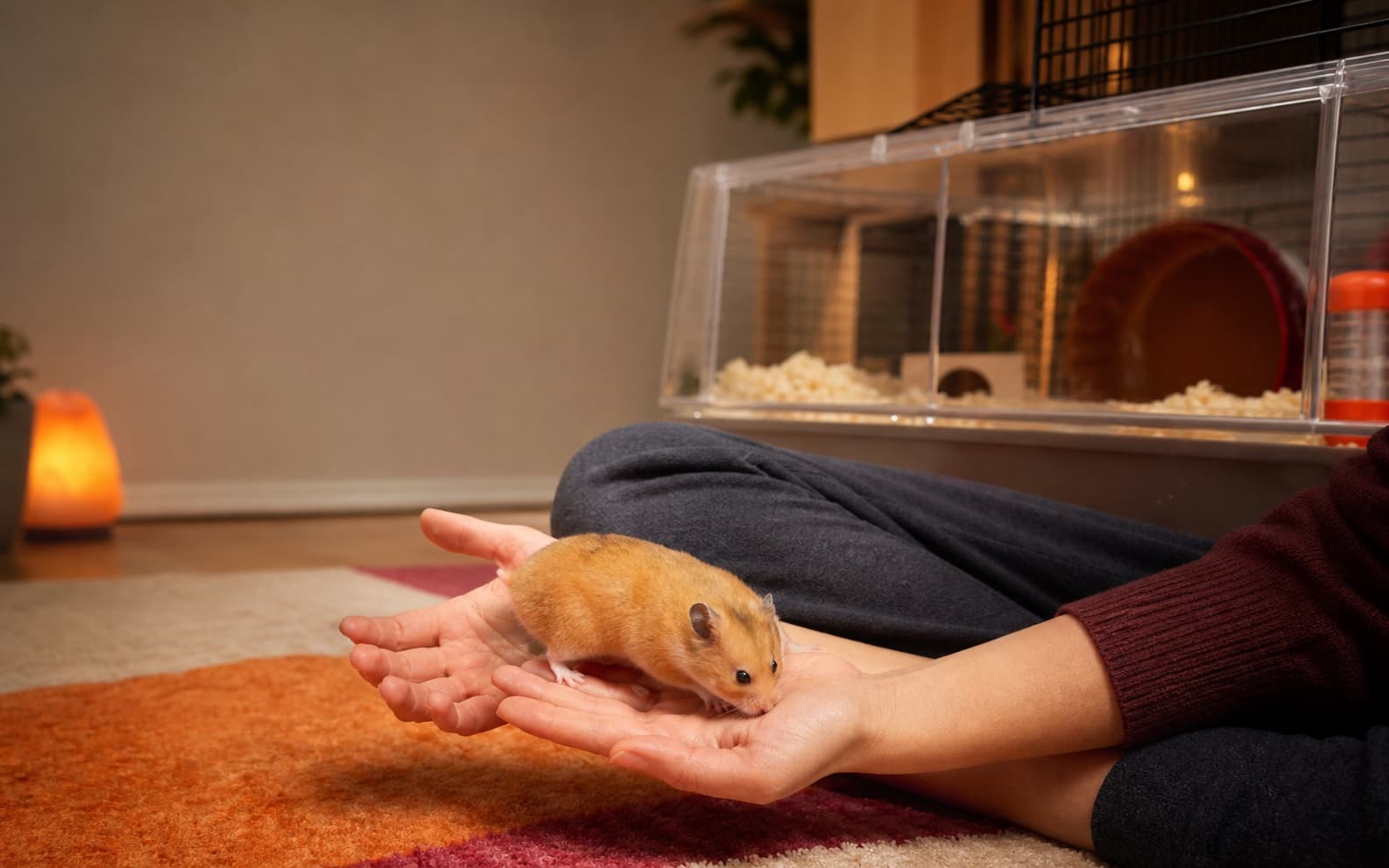 How to handle a hamster with two calm, low hands