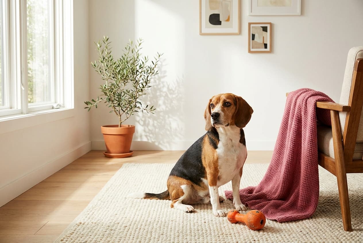 A Beagle relaxing at home
