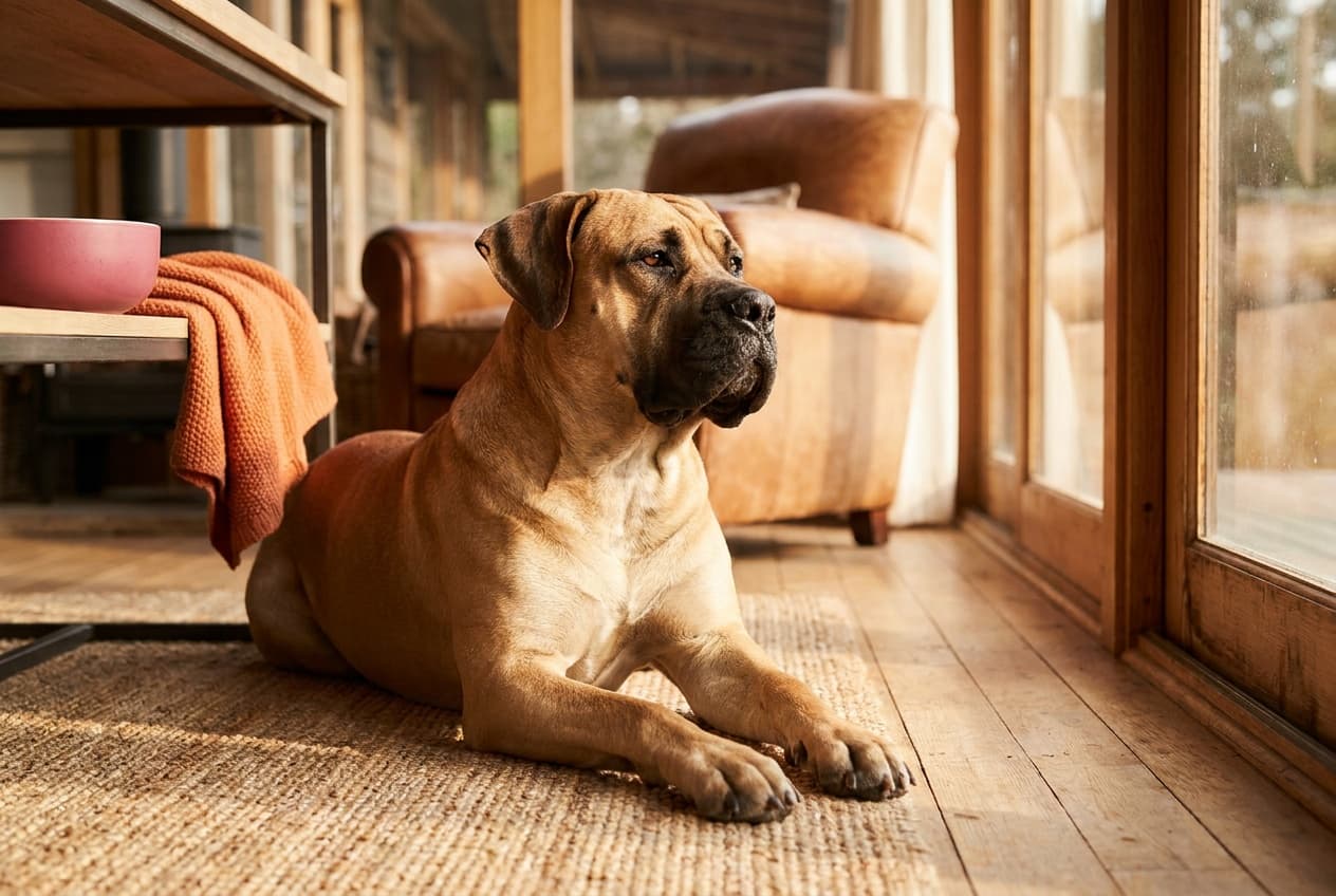 A Boerboel relaxing at home