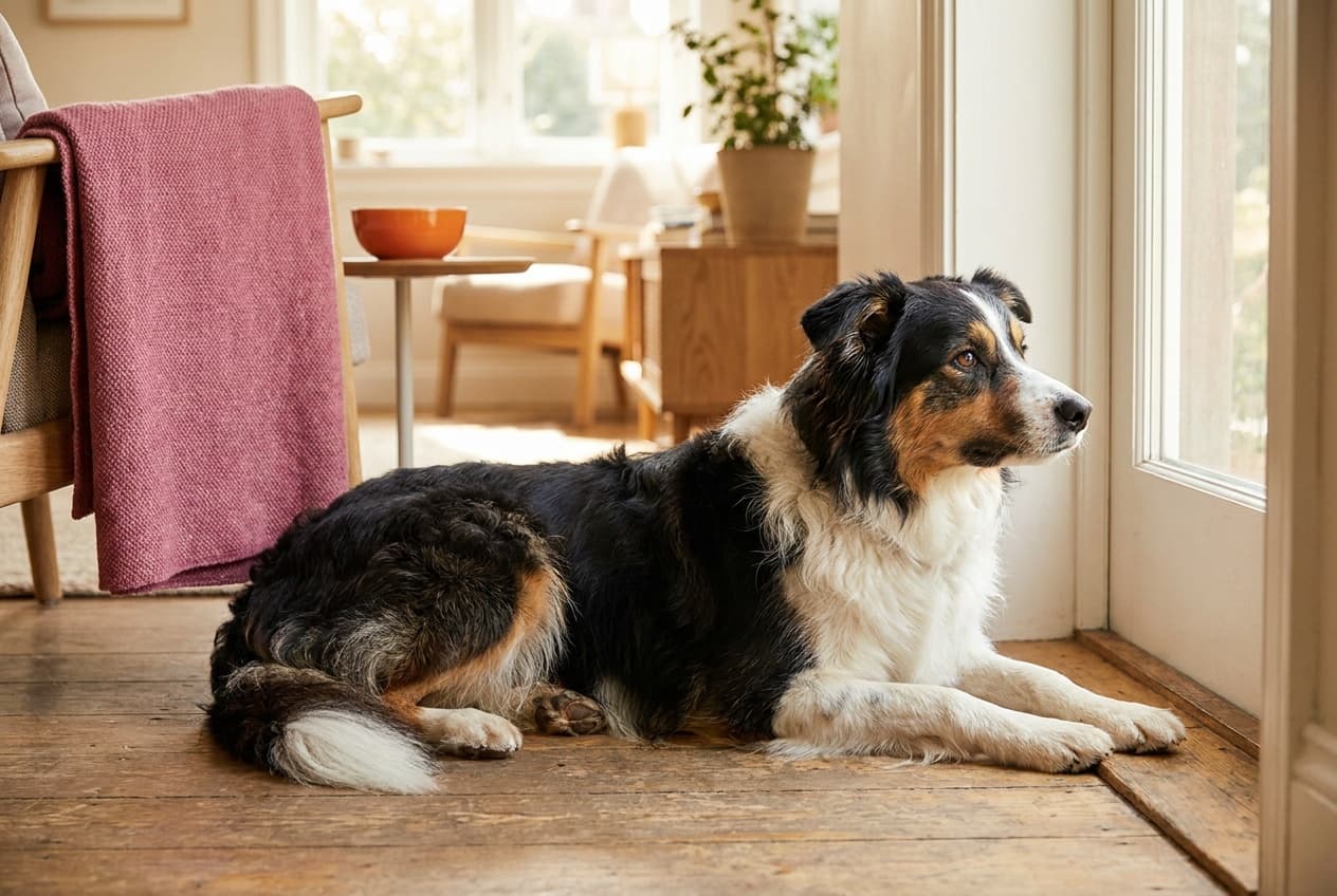 A Border Collie relaxing at home