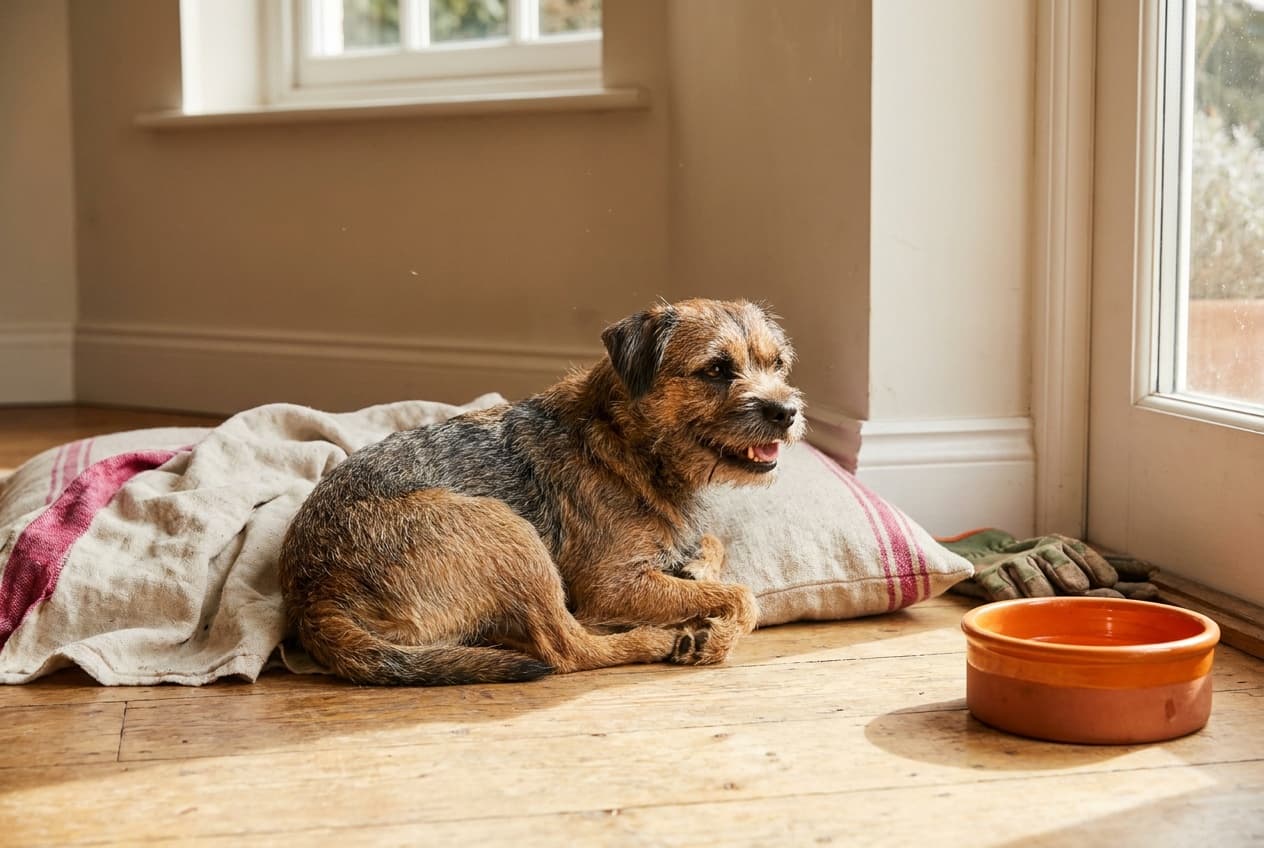 A Border Terrier relaxing at home