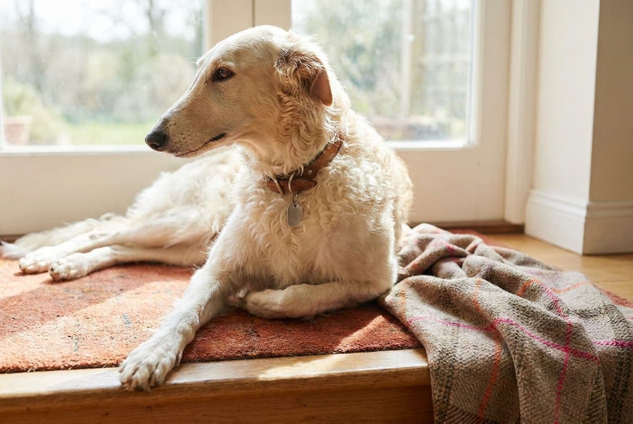 A Borzoi relaxing at home