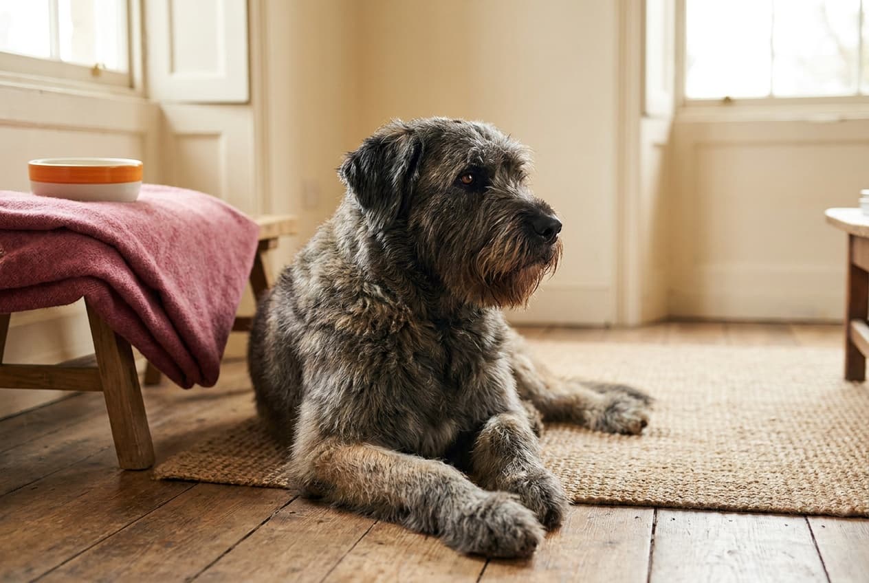 A Bouvier des Flandres relaxing at home