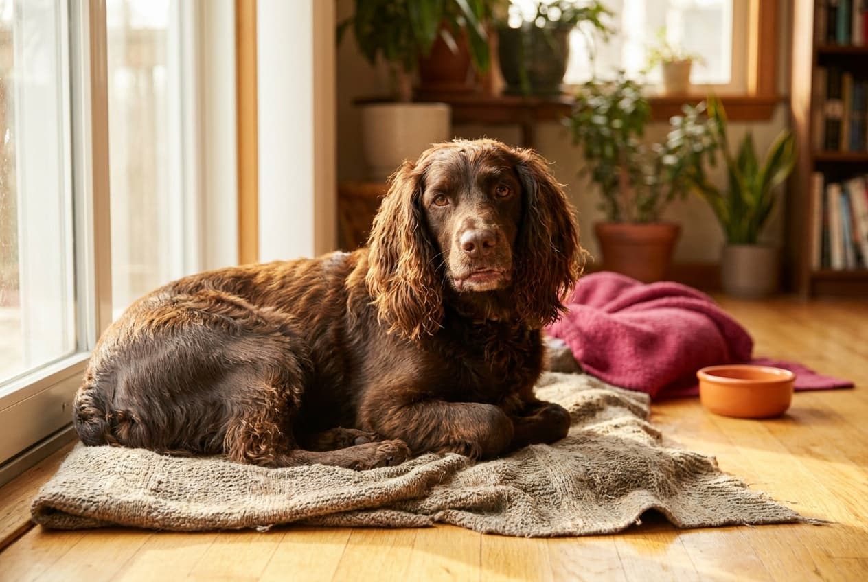A Boykin Spaniel relaxing at home
