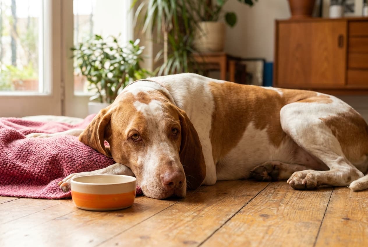 A Bracco Italiano relaxing at home