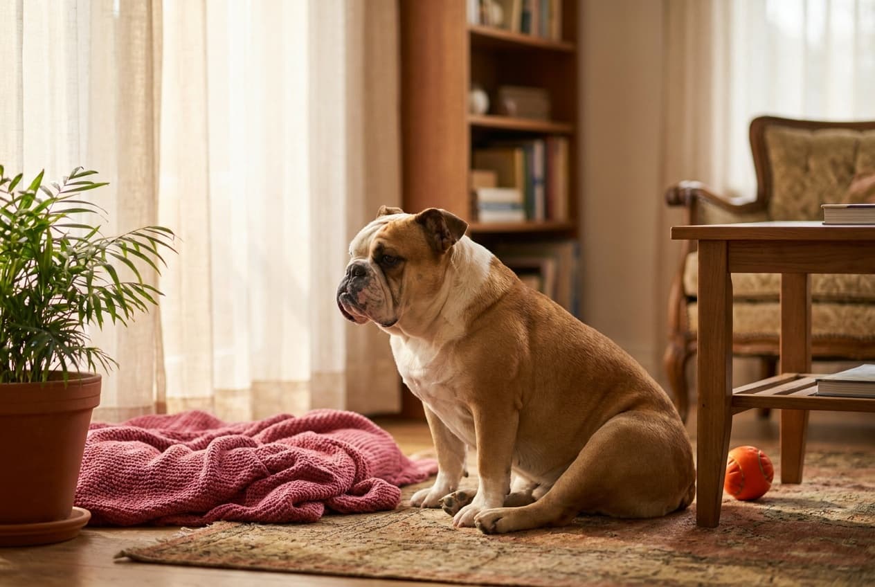 A Bulldog relaxing at home