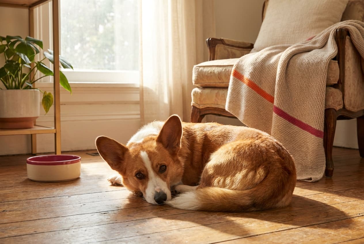 A Cardigan Welsh Corgi relaxing at home