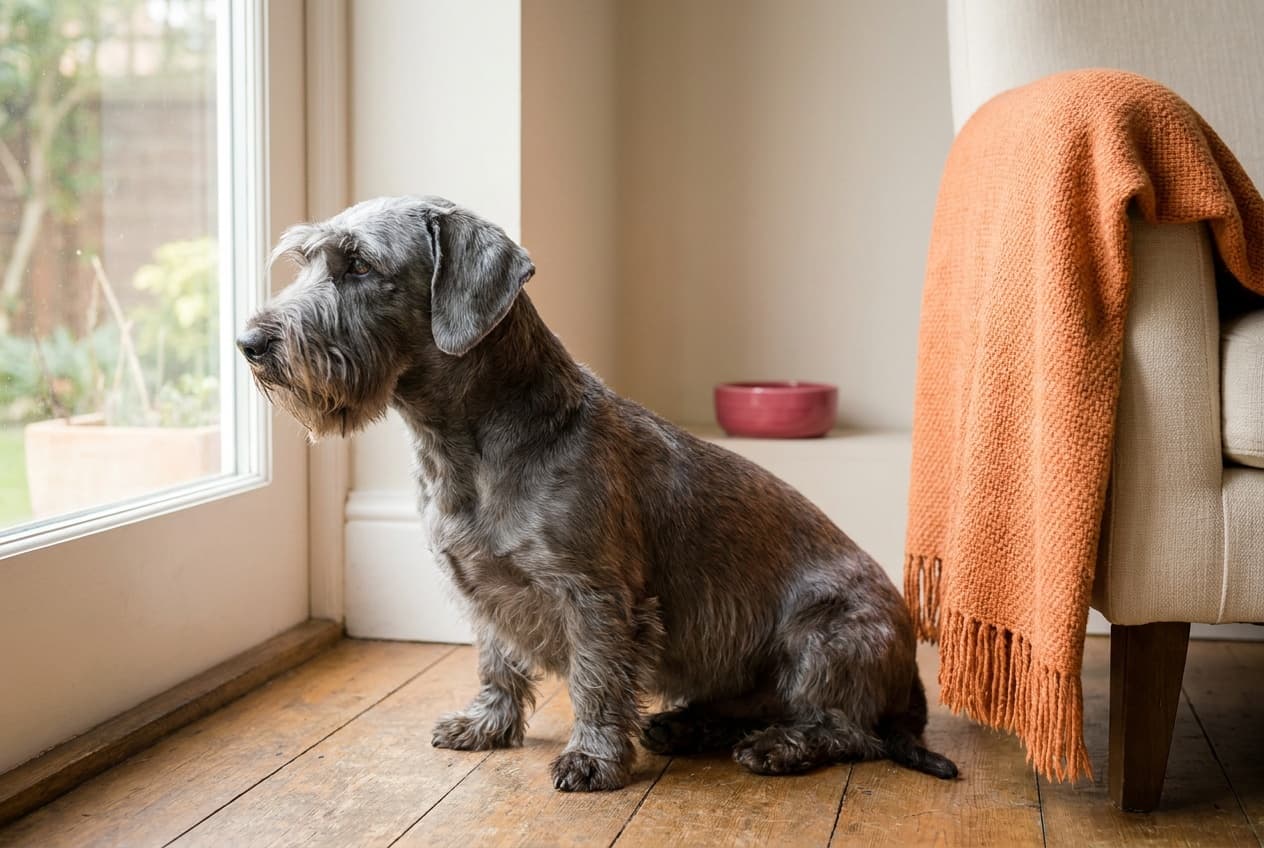 A Cesky Terrier relaxing at home