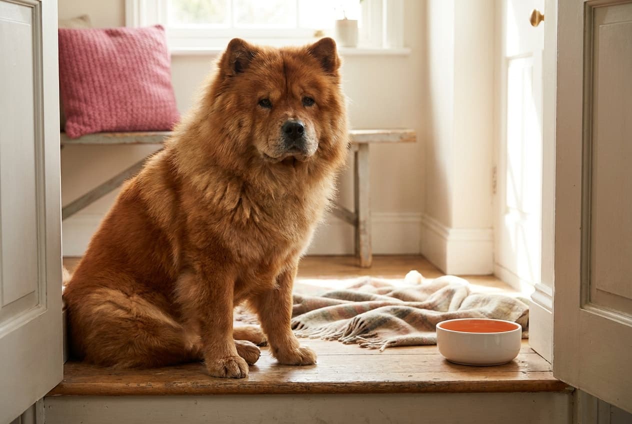 A Chow Chow relaxing at home