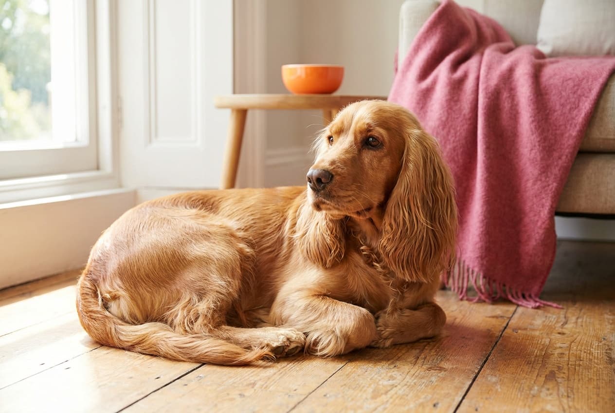 A Cocker Spaniel relaxing at home