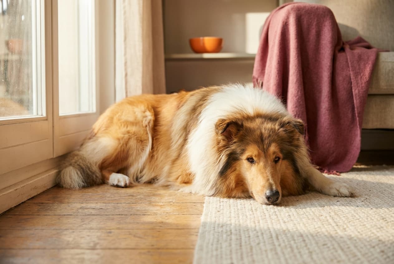 A Collie relaxing at home