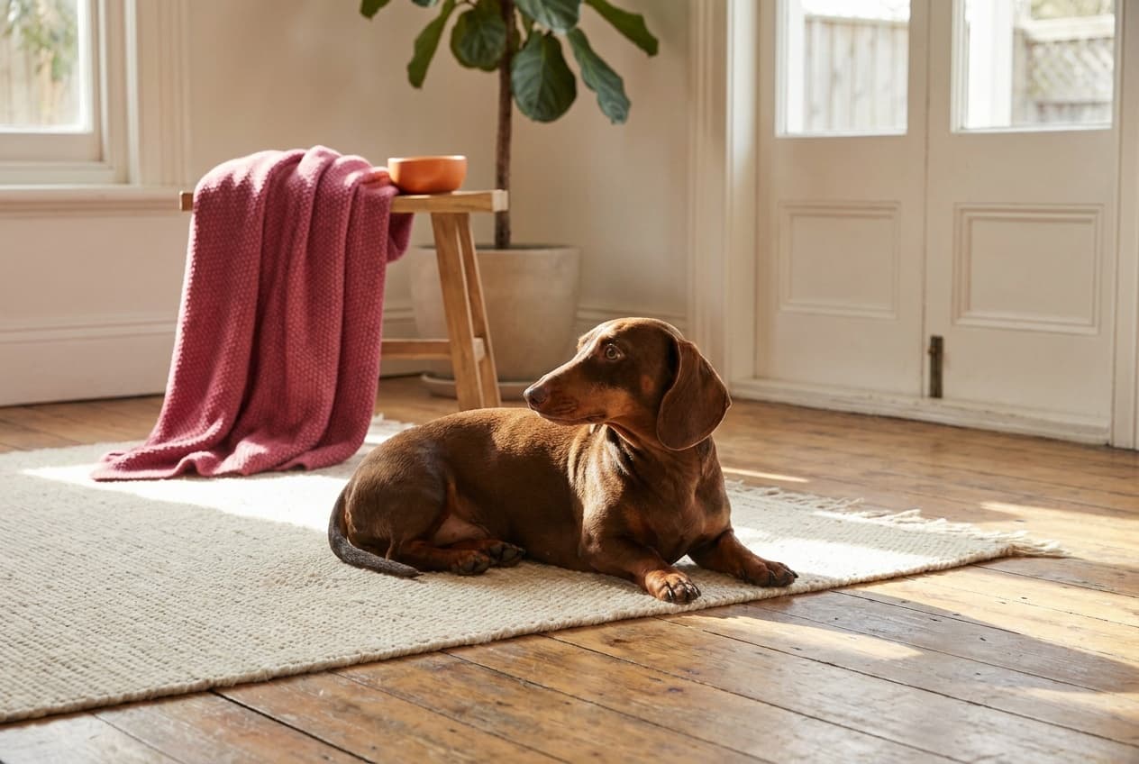 A Dachshund relaxing at home