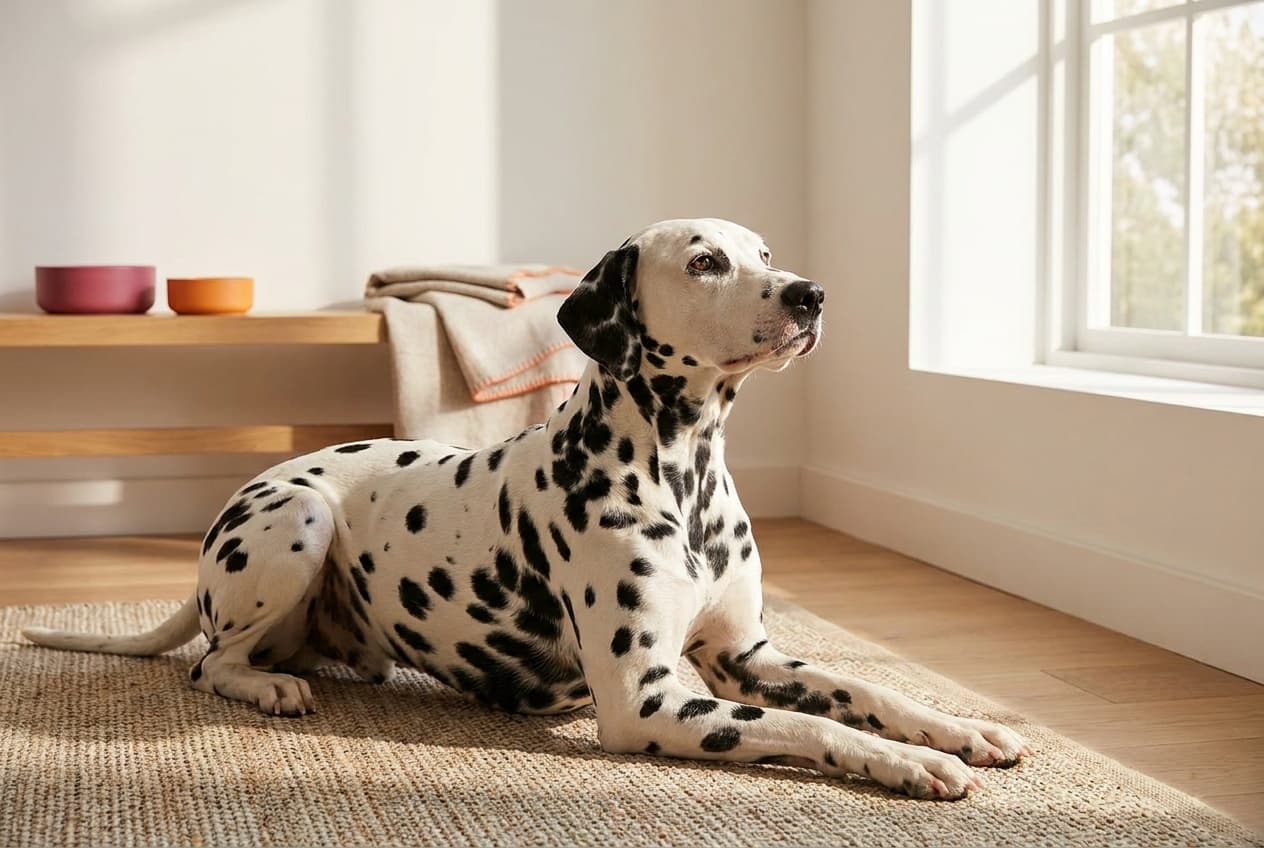 A Dalmatian relaxing at home