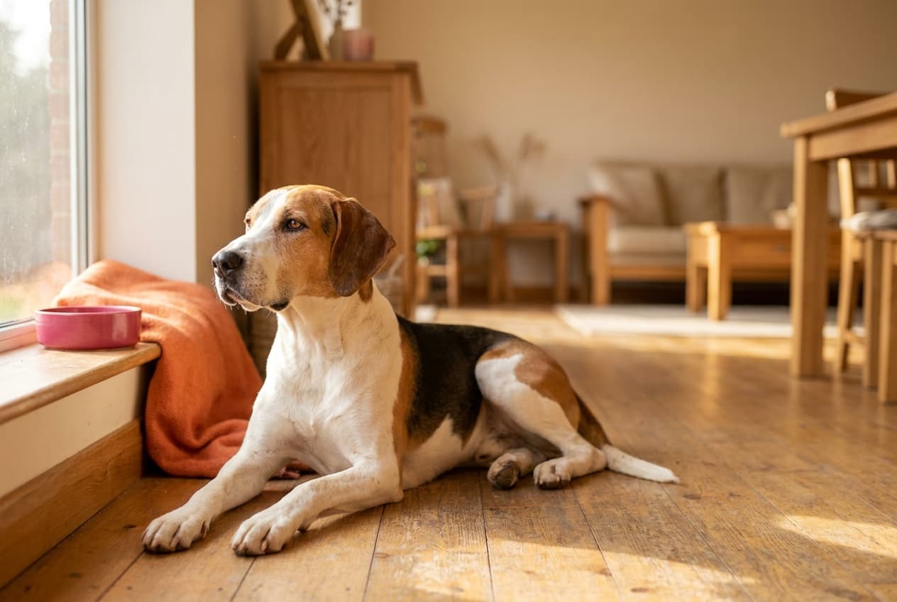 A English Foxhound relaxing at home