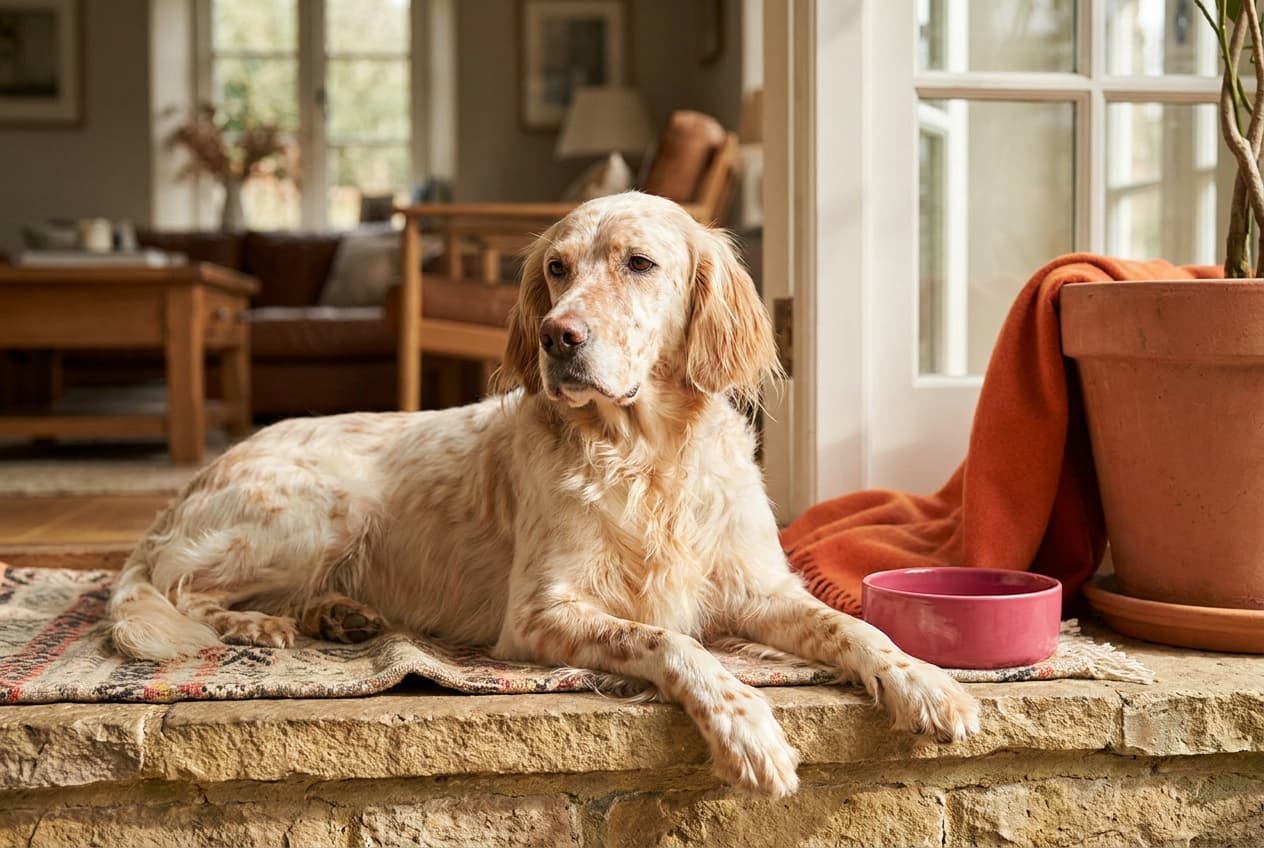 A English Setter relaxing at home