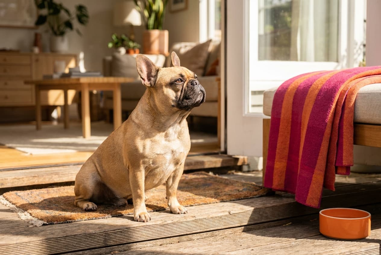 A French Bulldog relaxing at home