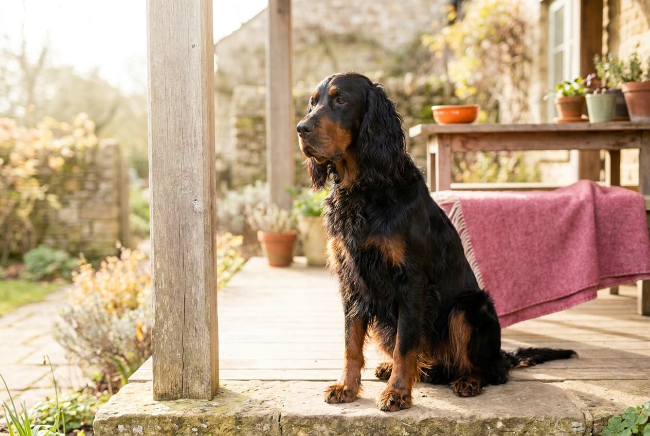 A Gordon Setter relaxing at home