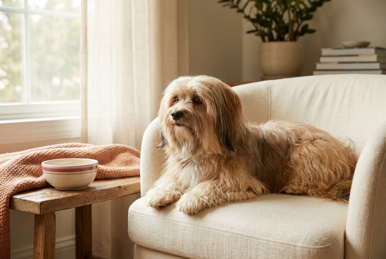 A Havanese relaxing at home