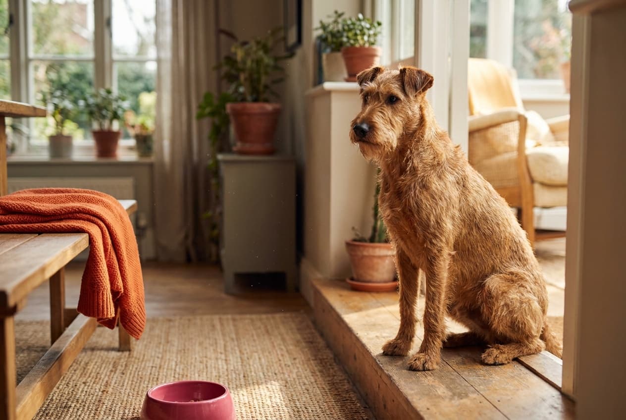A Irish Terrier relaxing at home