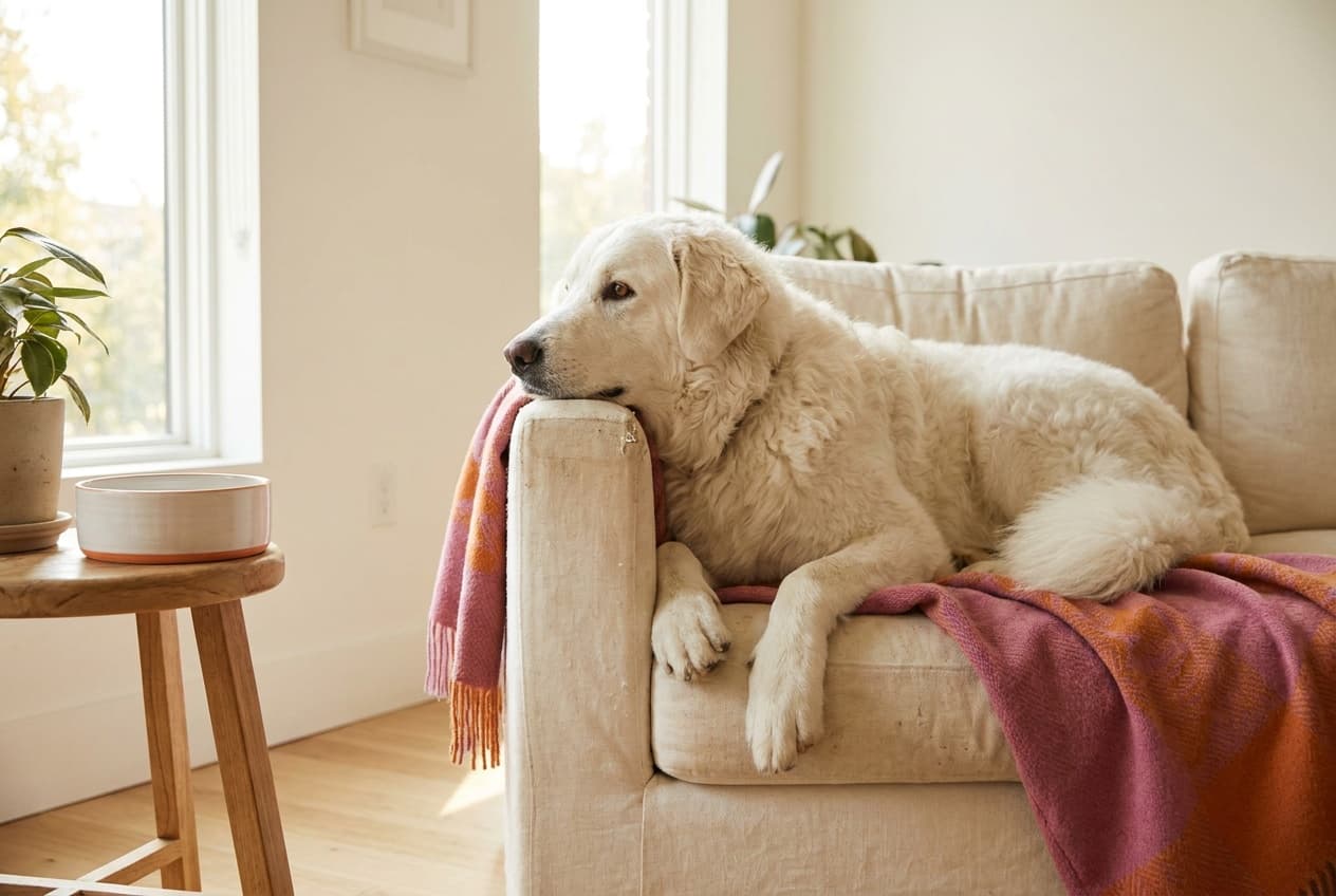 A Kuvasz relaxing at home