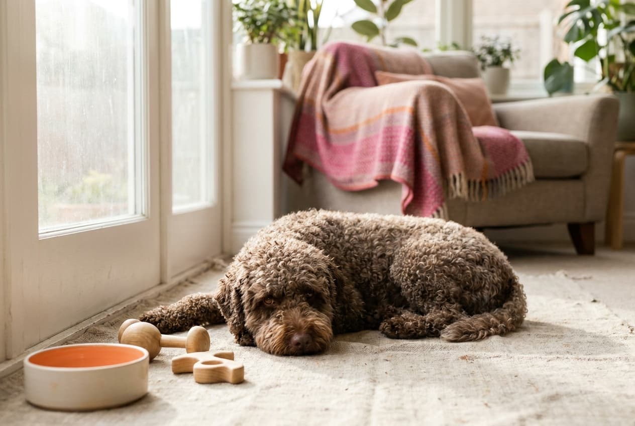 A Lagotto Romagnolo relaxing at home
