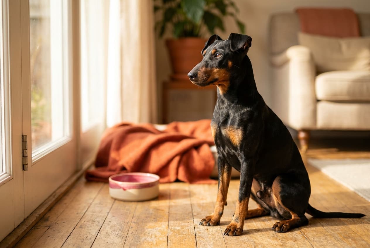 A Manchester Terrier (Standard) relaxing at home