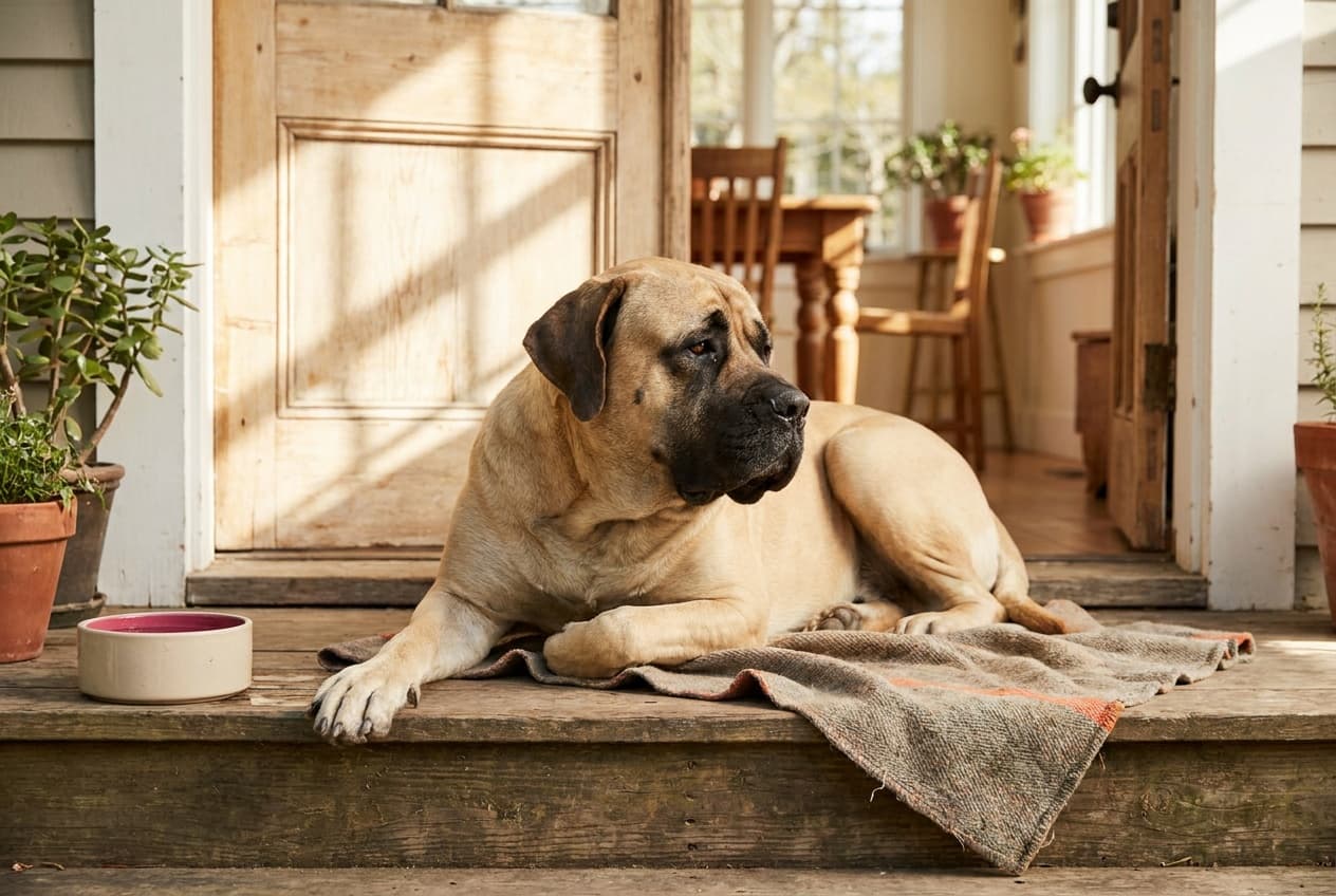 A Mastiff relaxing at home