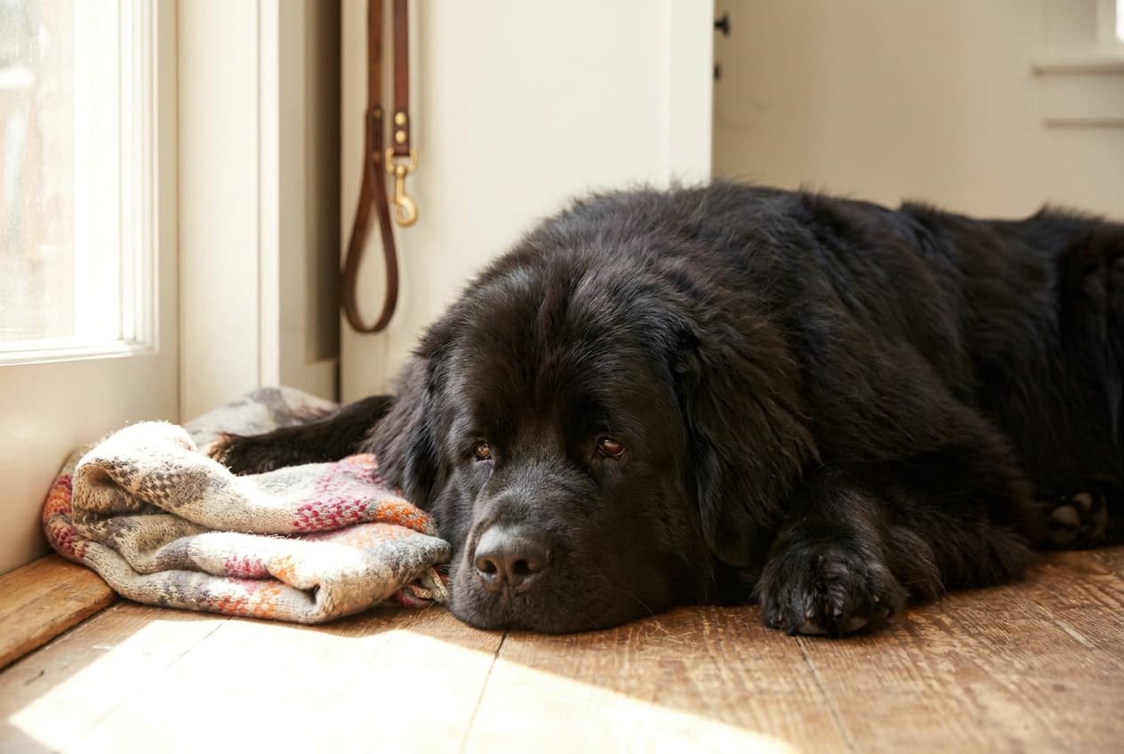 A Newfoundland relaxing at home