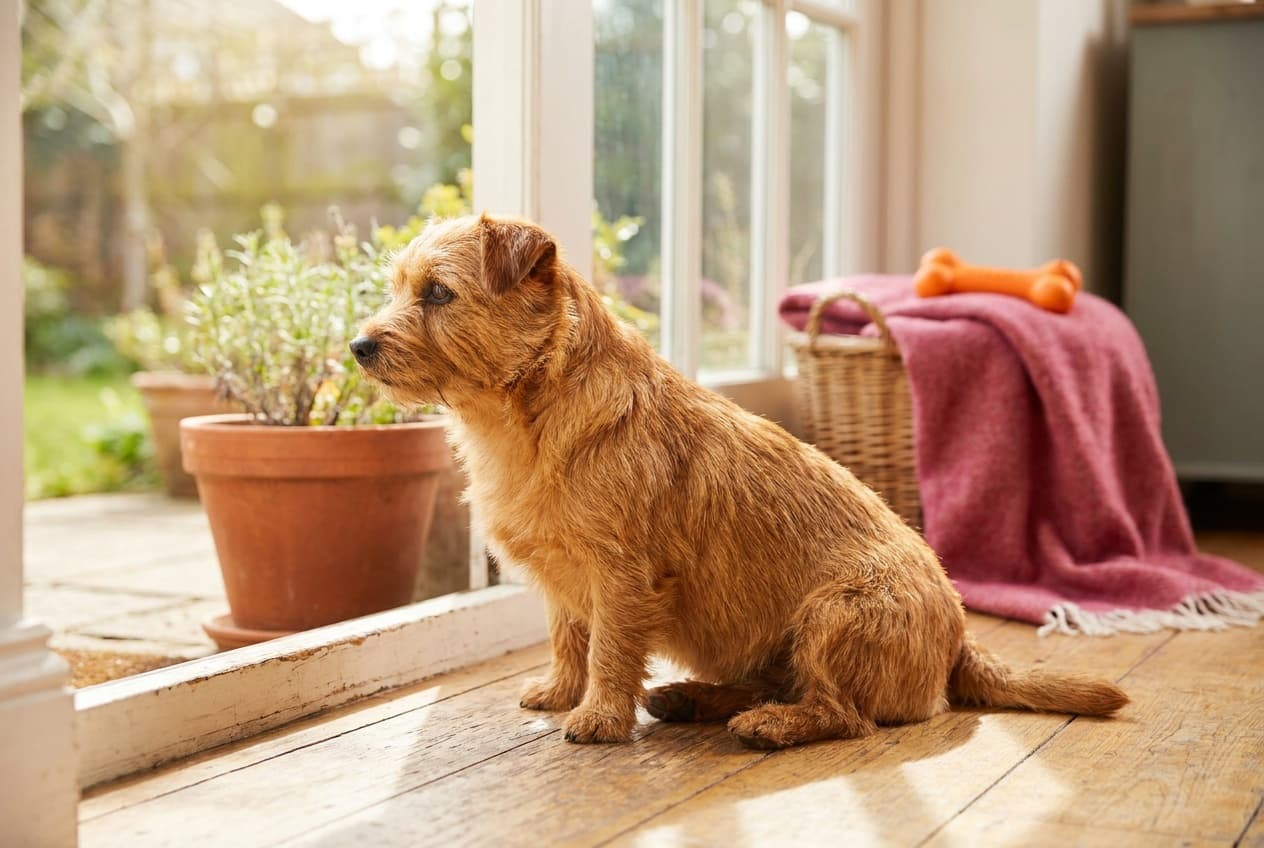 A Norfolk Terrier relaxing at home