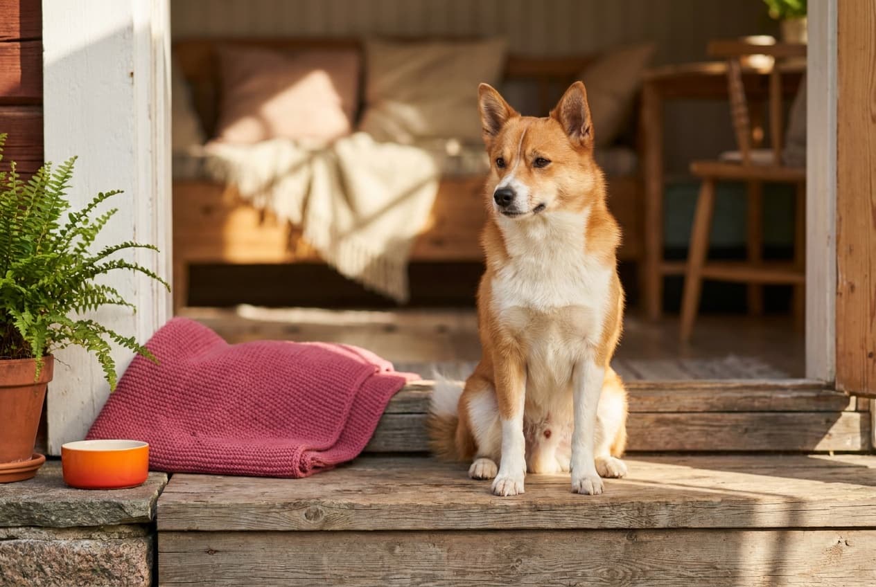 A Norrbottenspets relaxing at home