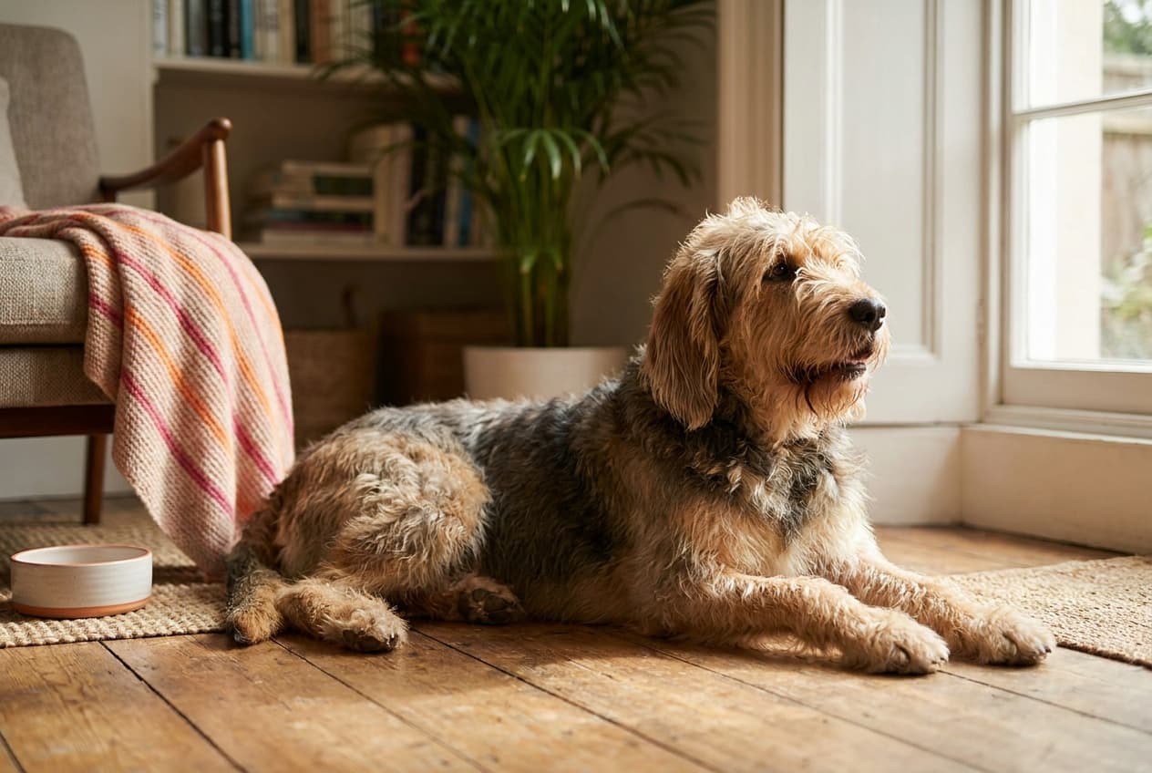 A Otterhound relaxing at home