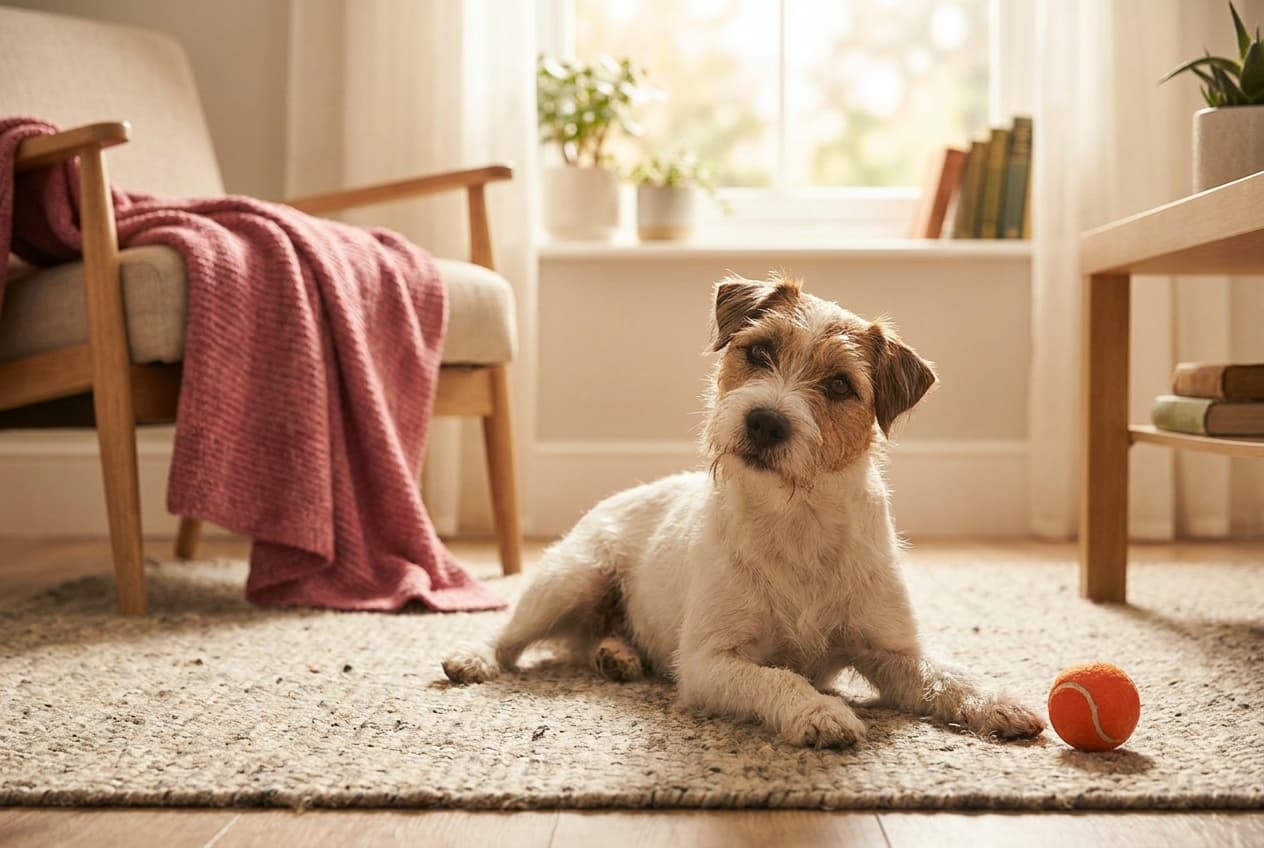 A Parson Russell Terrier relaxing at home