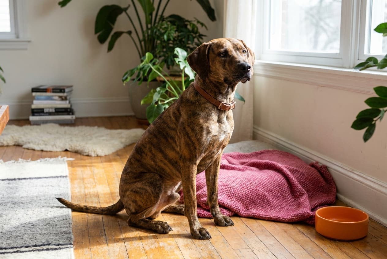A Plott Hound relaxing at home