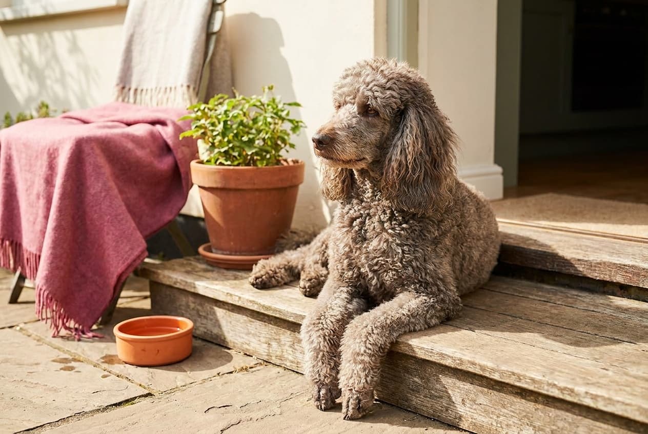 A Poodle (Standard) relaxing at home