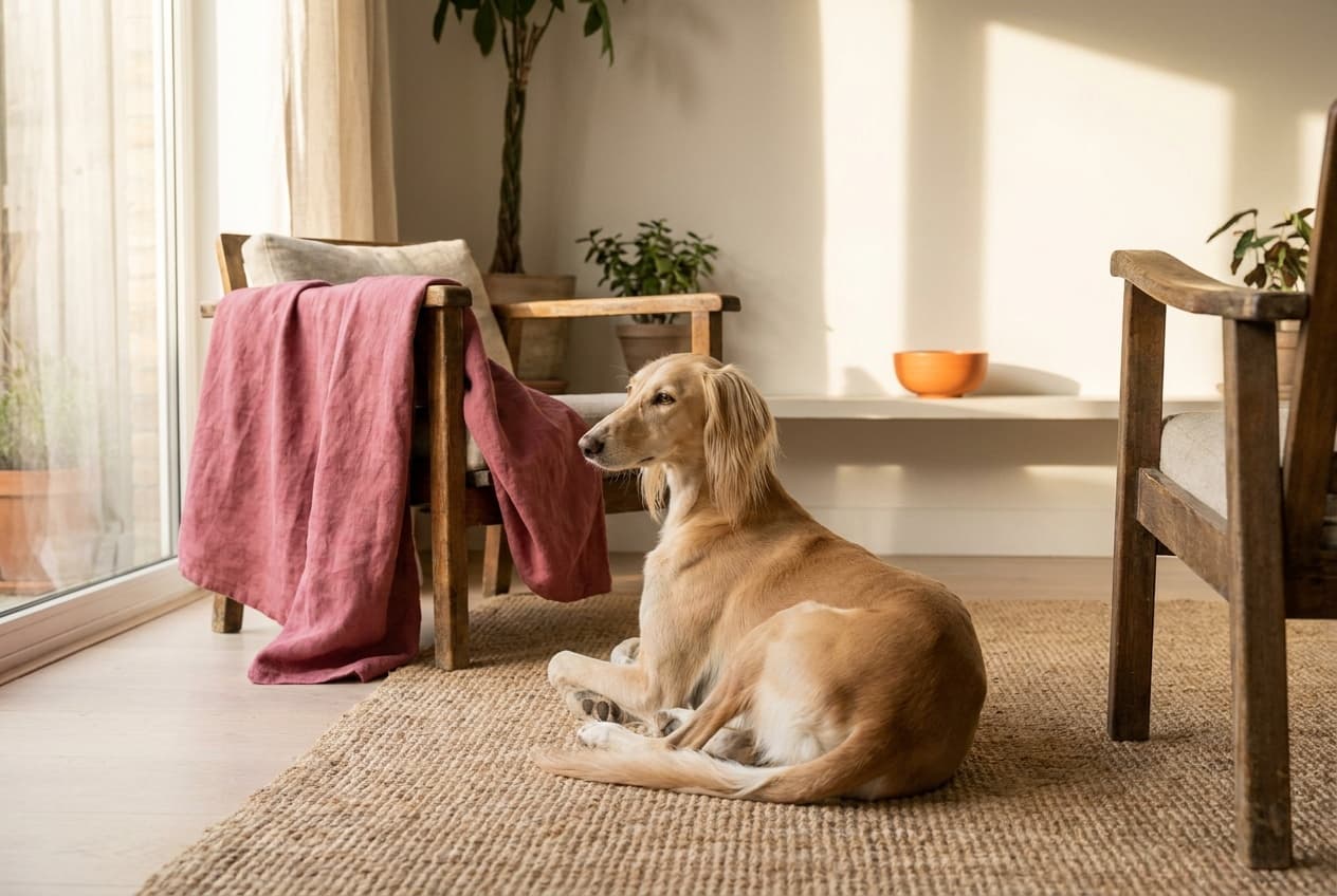 A Saluki relaxing at home
