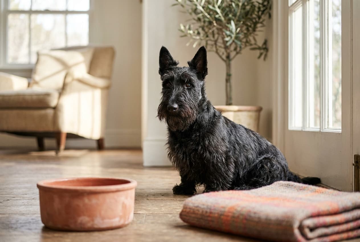 A Scottish Terrier relaxing at home