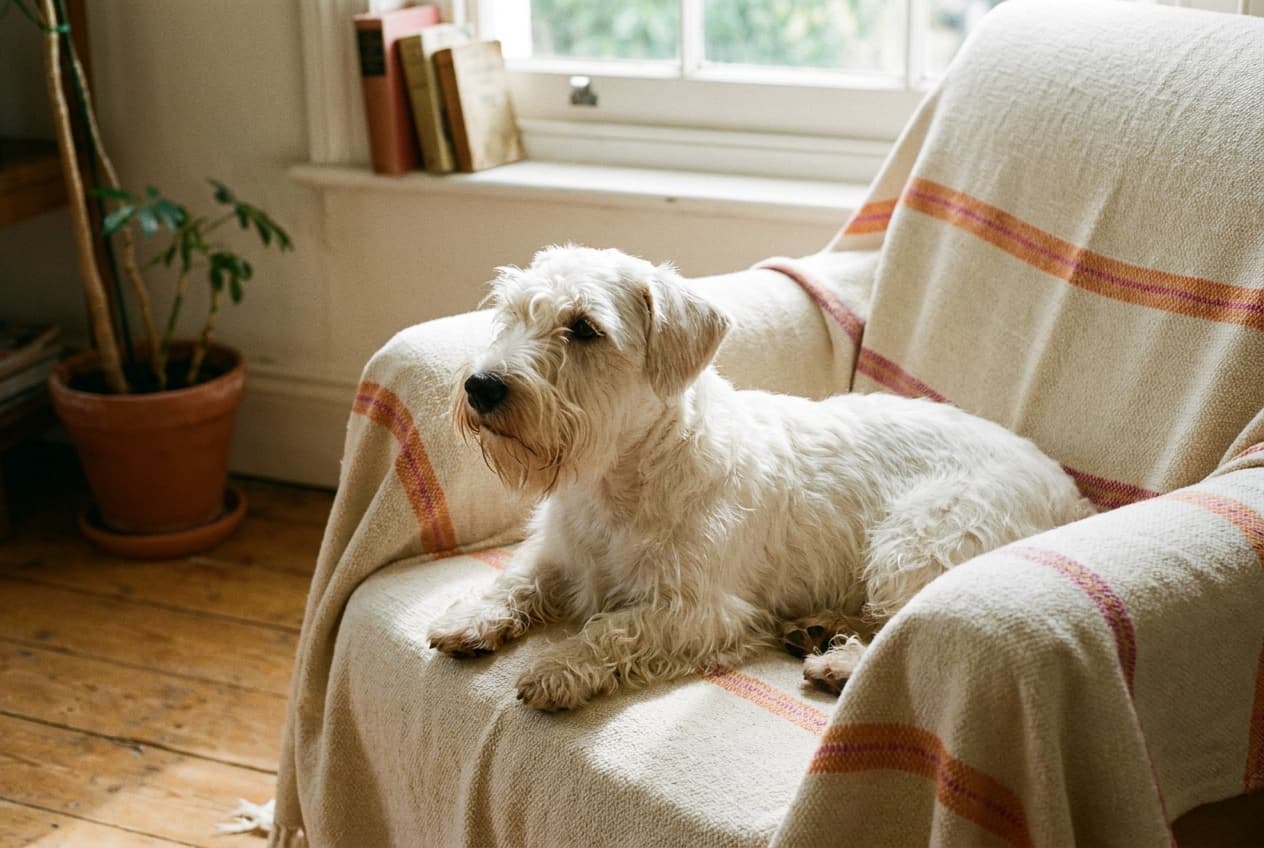 A Sealyham Terrier relaxing at home