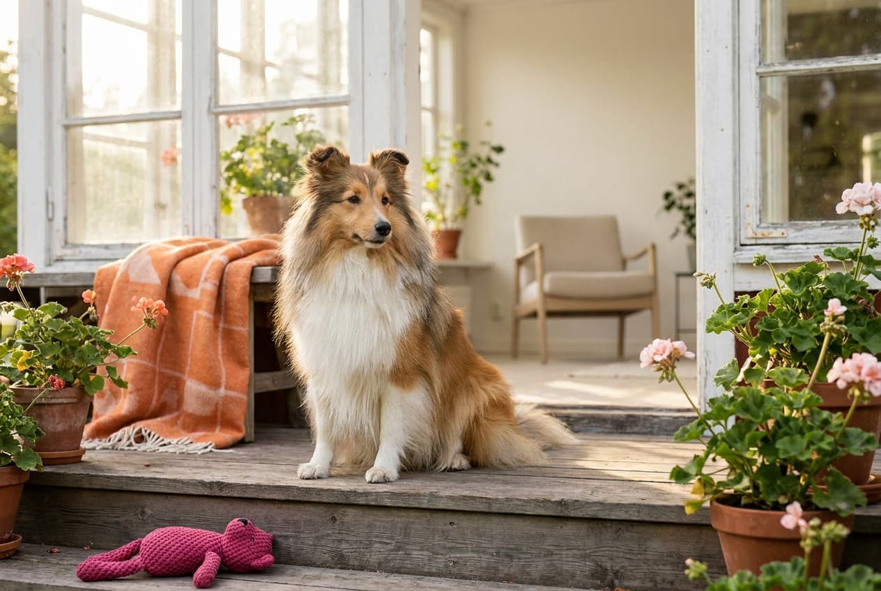 A Shetland Sheepdog relaxing at home