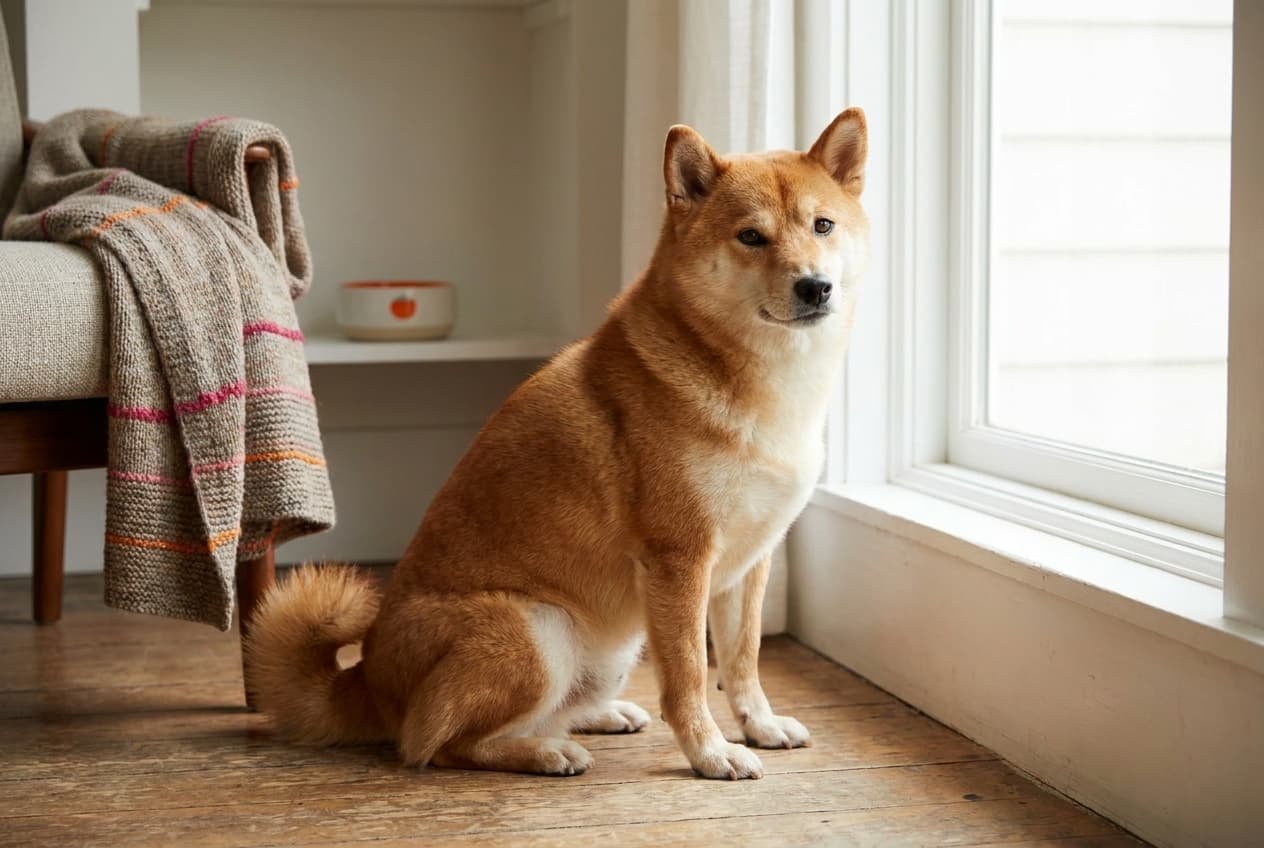 A Shiba Inu relaxing at home