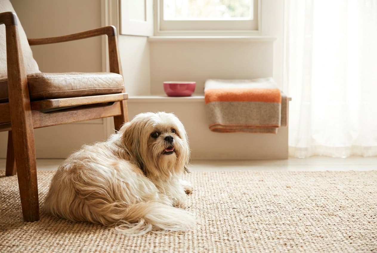 A Shih Tzu relaxing at home