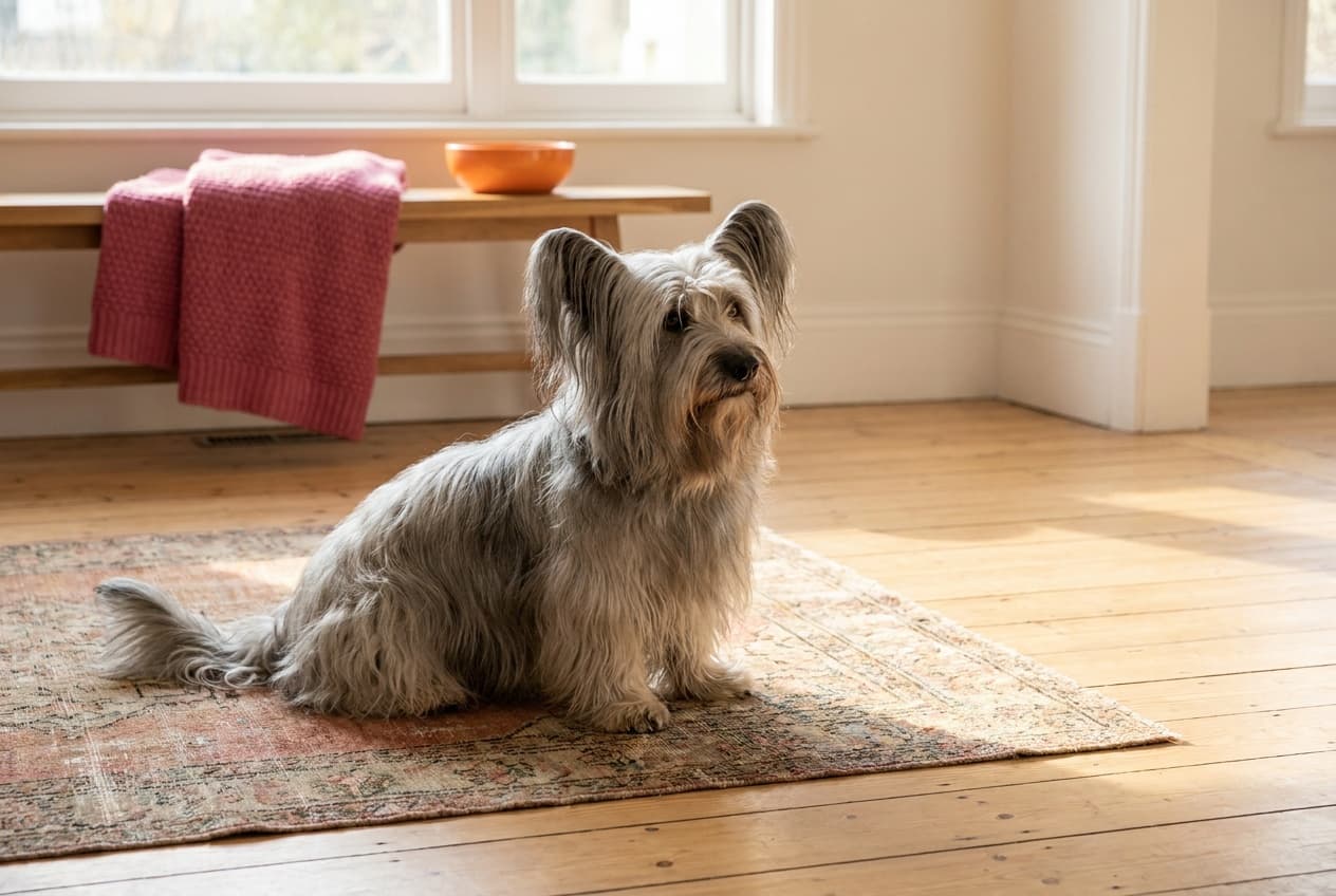 A Skye Terrier relaxing at home