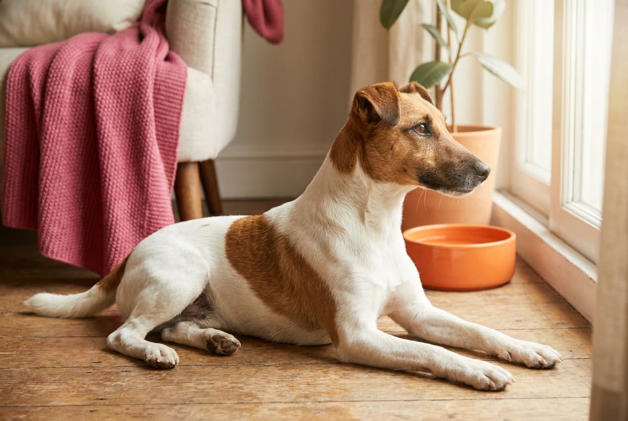 A Smooth Fox Terrier relaxing at home