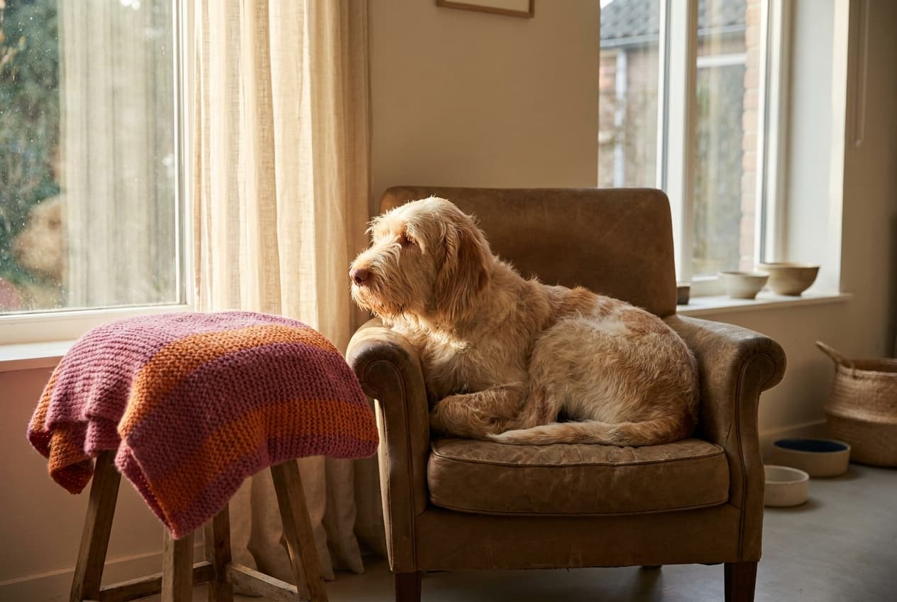 A Spinone Italiano relaxing at home