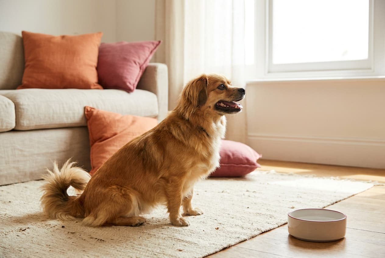 A Tibetan Spaniel relaxing at home