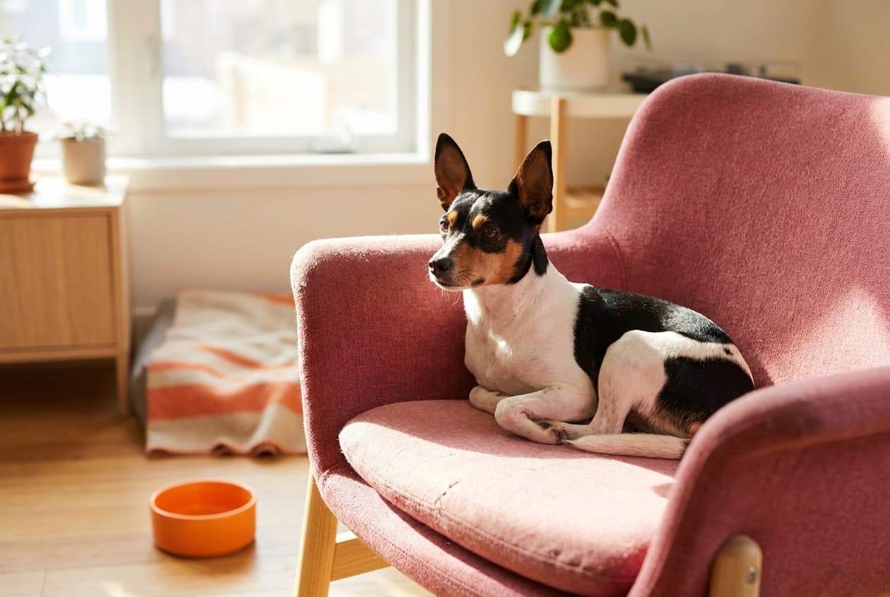 A Toy Fox Terrier relaxing at home