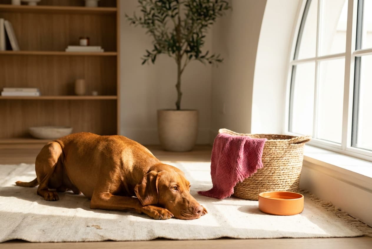 A Vizsla relaxing at home