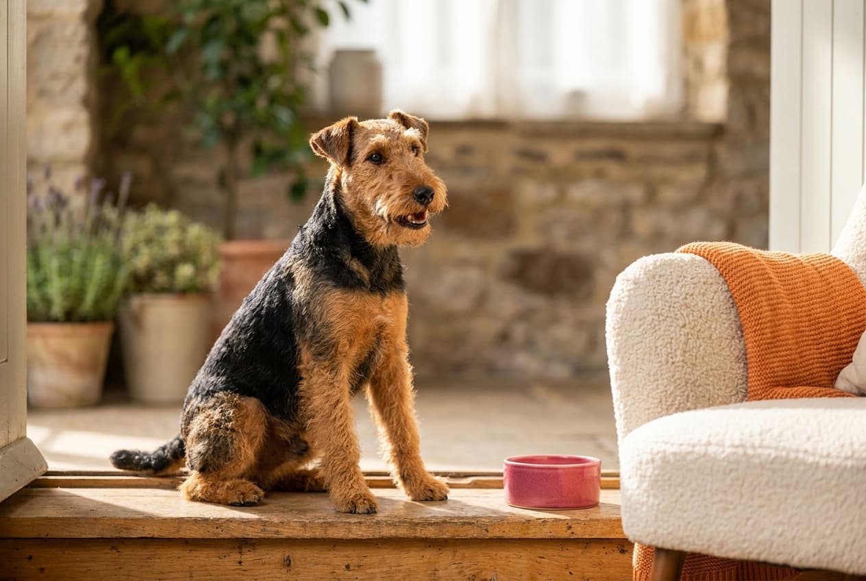 A Welsh Terrier relaxing at home