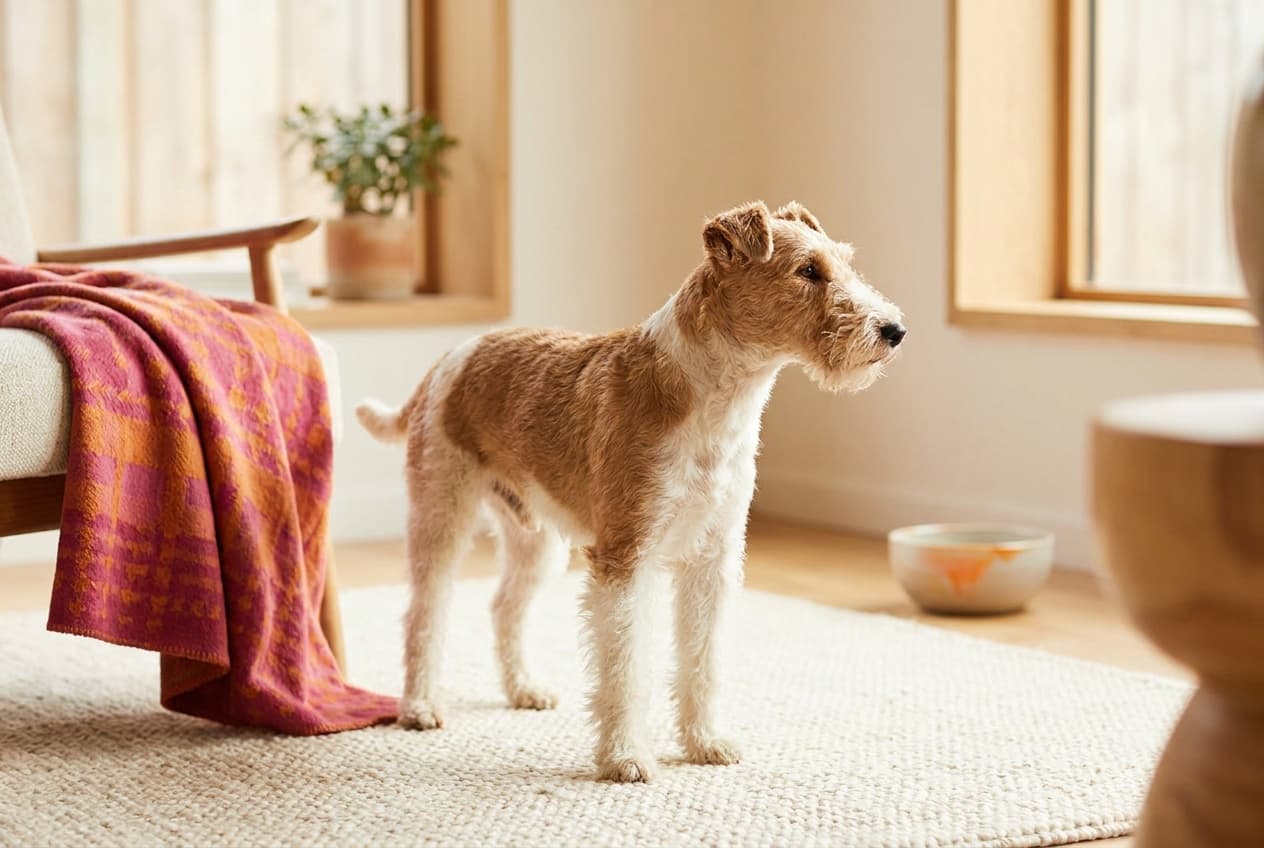 A Wire Fox Terrier relaxing at home