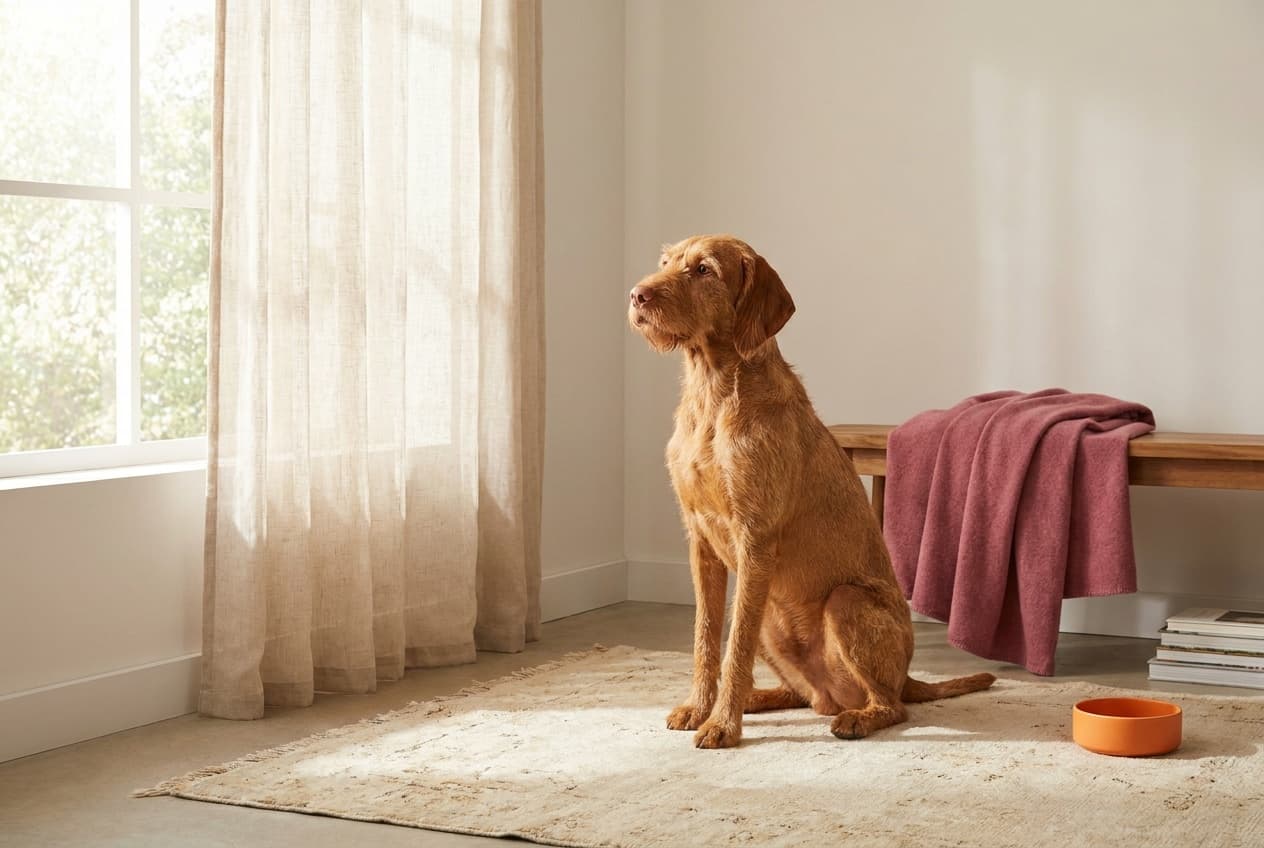 A Wirehaired Vizsla relaxing at home