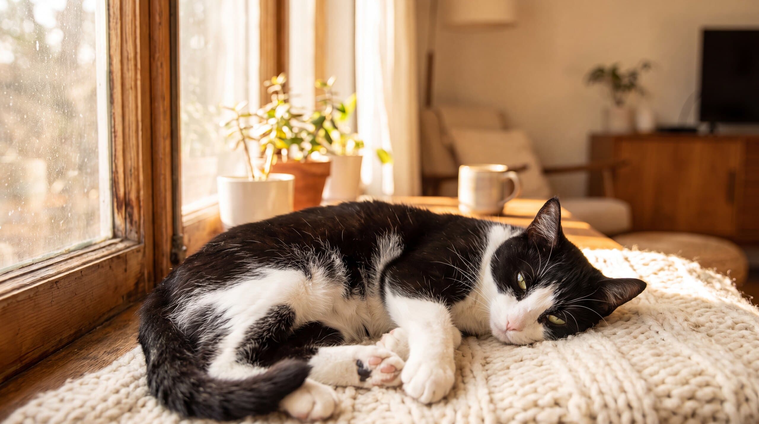 A dog resting beside its owner during a calm at-home wellness check
